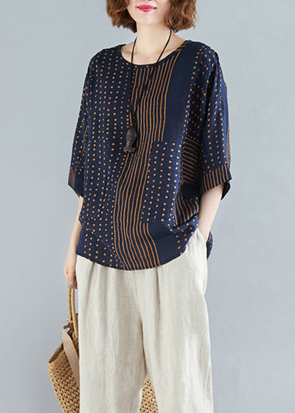 Simple Navy O-neck Patchwork Applique Print Cotton Tank Tops Summer