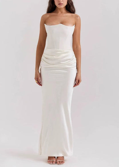 Pink Strapless Backless Slim Fit Strapless Dress