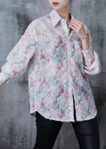 Pink Eyelash Chiffon Shirt Spring