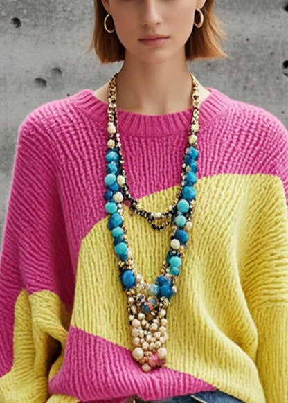 Colorblock Oversized Warm Knitted Tops Fall