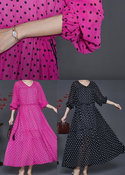 French Rose Cinched Print Chiffon Robe Dresses Summer
