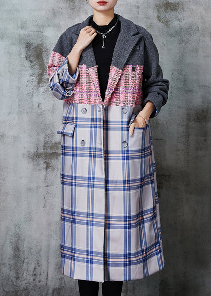 Colorblock Oversized Patchwork Woolen Trench Fall