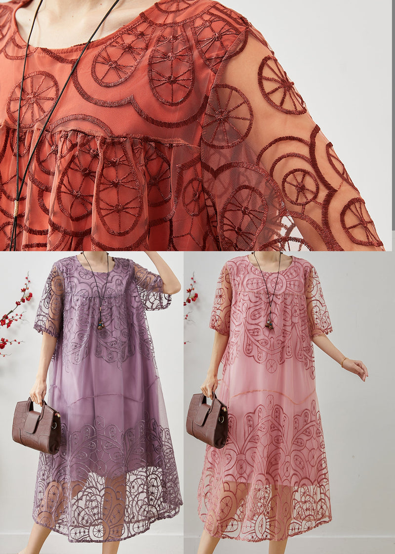 Modern Lavender Embroidered Tulle Maxi Dresses Summer