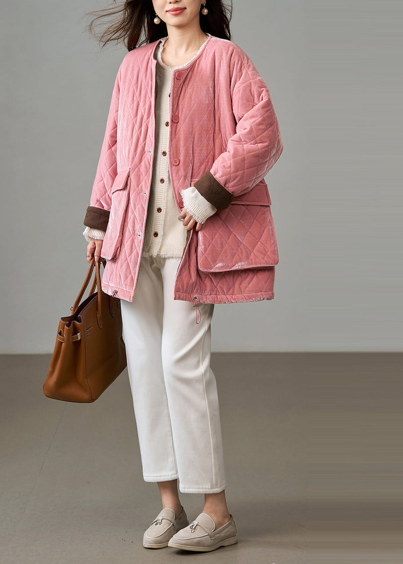 Pink Plaid Fine Cotton Filled Silk Velvet Jackets Winter