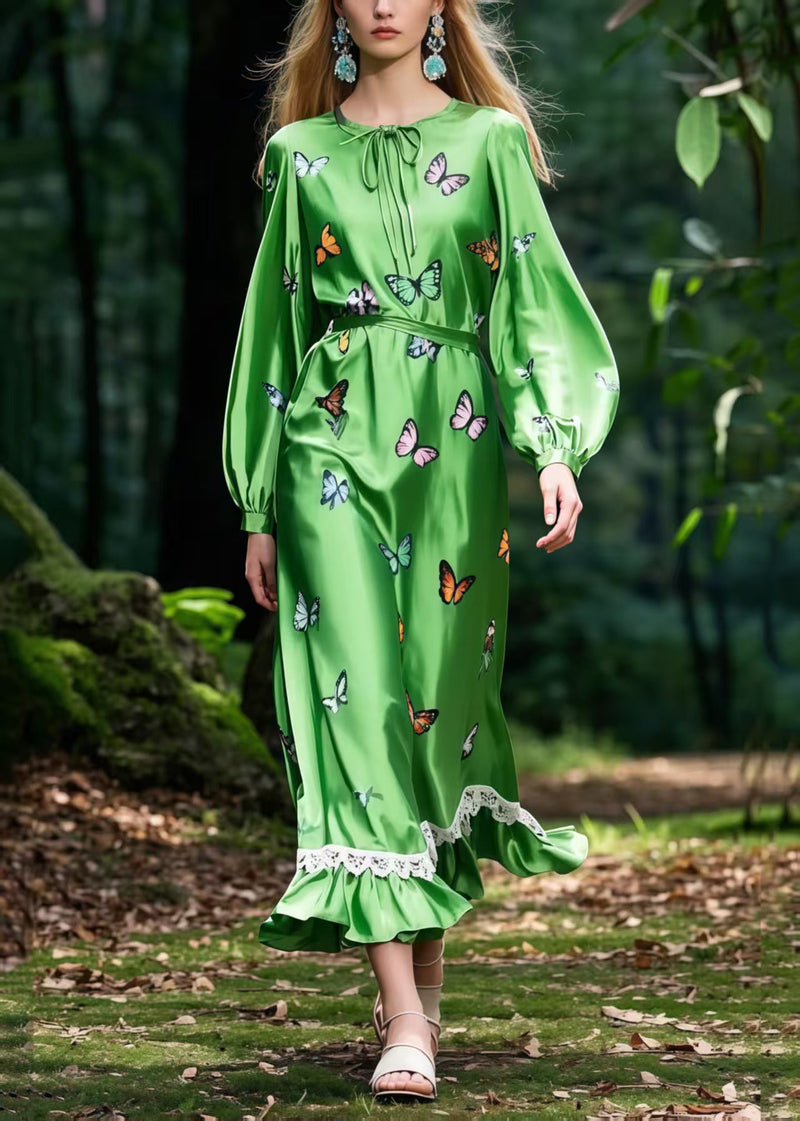 Tea Green Butterfly Silk Robe Dresses Spring