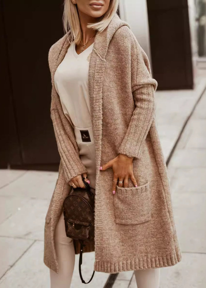 Rose Graphic Pockets Knit Hoodie Cardigans Fall