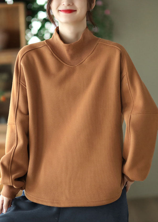 Brown Stand Collar Oversized Warm Fleece Sweatshirt Winter