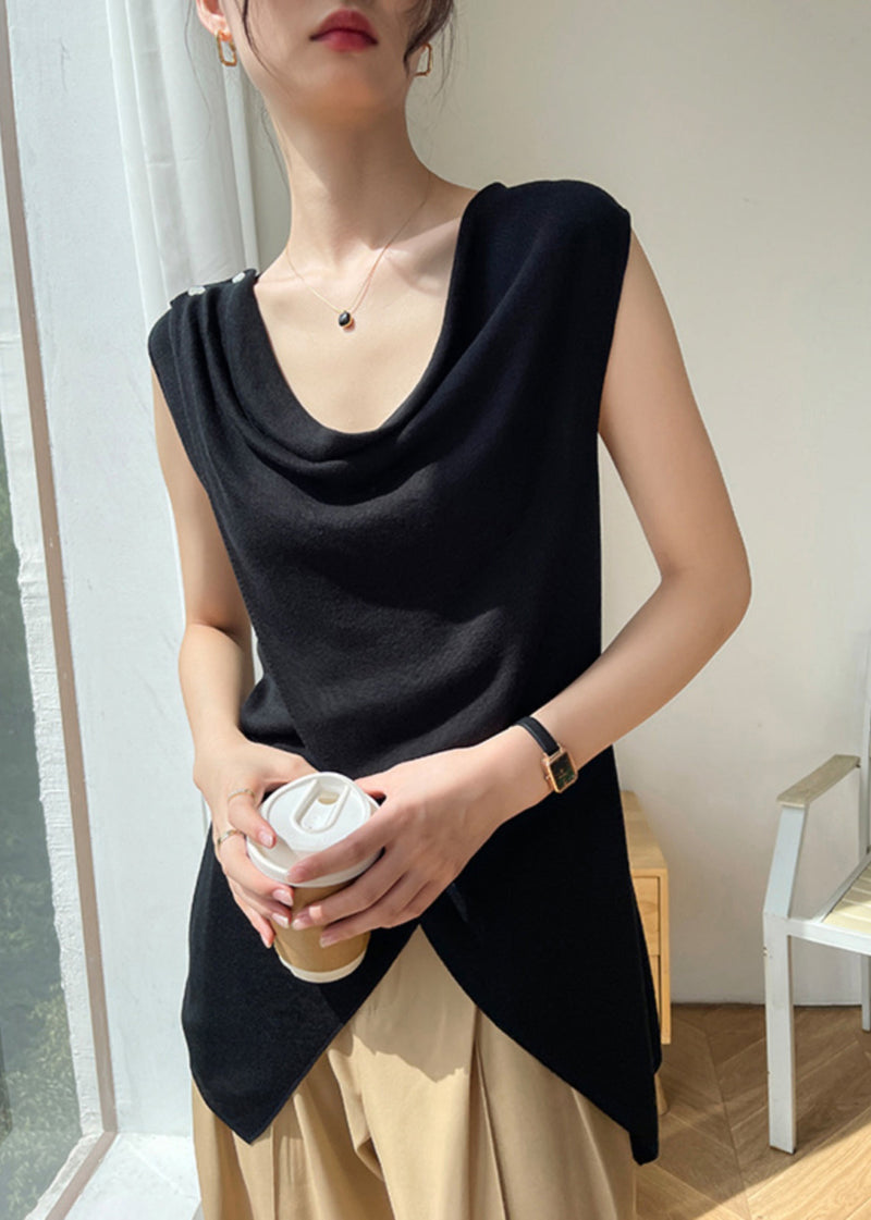 Brief Beige Asymmetrical Silk Top Sleeveless