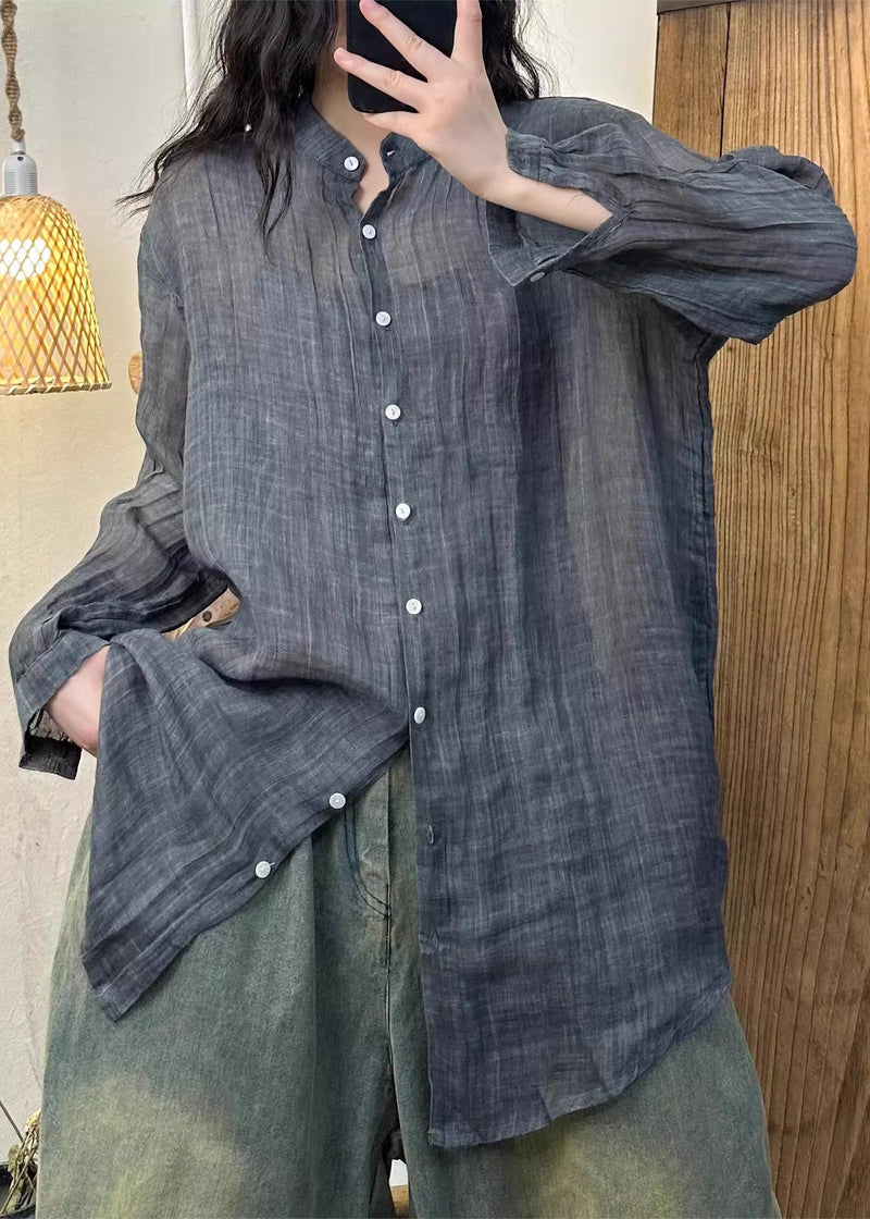 Pink Wrinkled Button Linen Shirt Spring