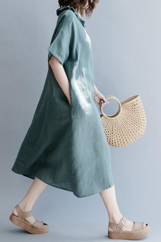 Cotton Linen Dresses With Sleeves Loose Clothes