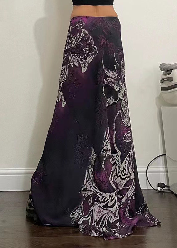 Purple Print Draping a Line Skirt Spring