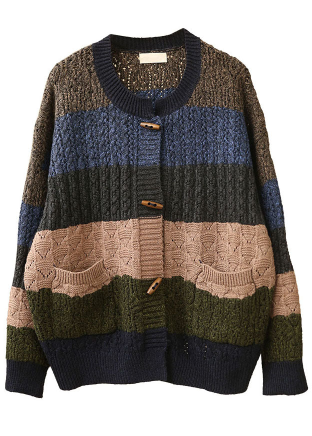 O-neck Pockets Button Fall Knit Knit Coat