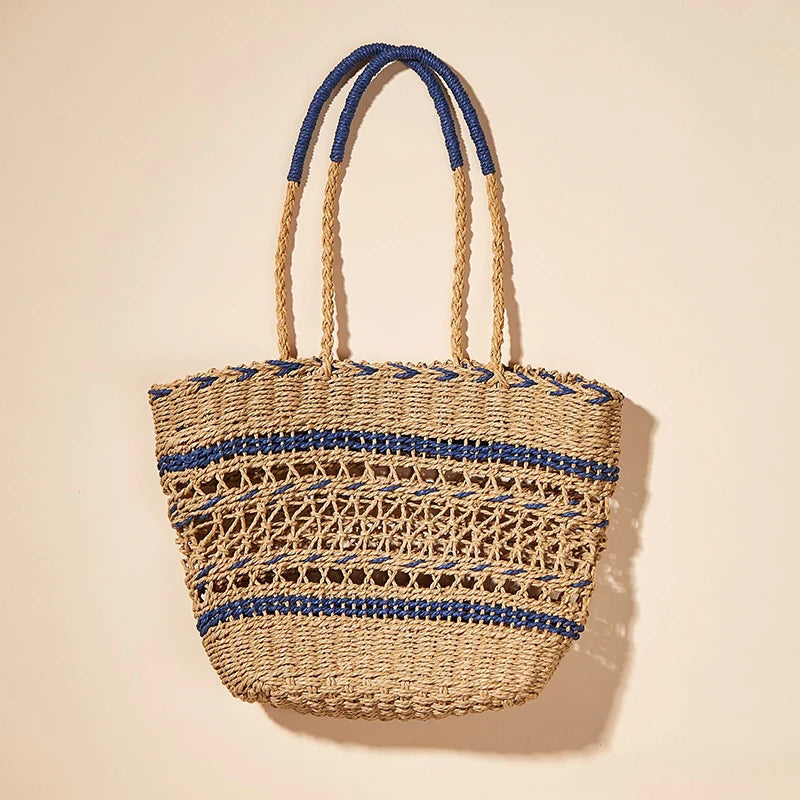 New Straw Woven Shoulder Tote Shoppers Party Towels Large Top Handle Handbags
