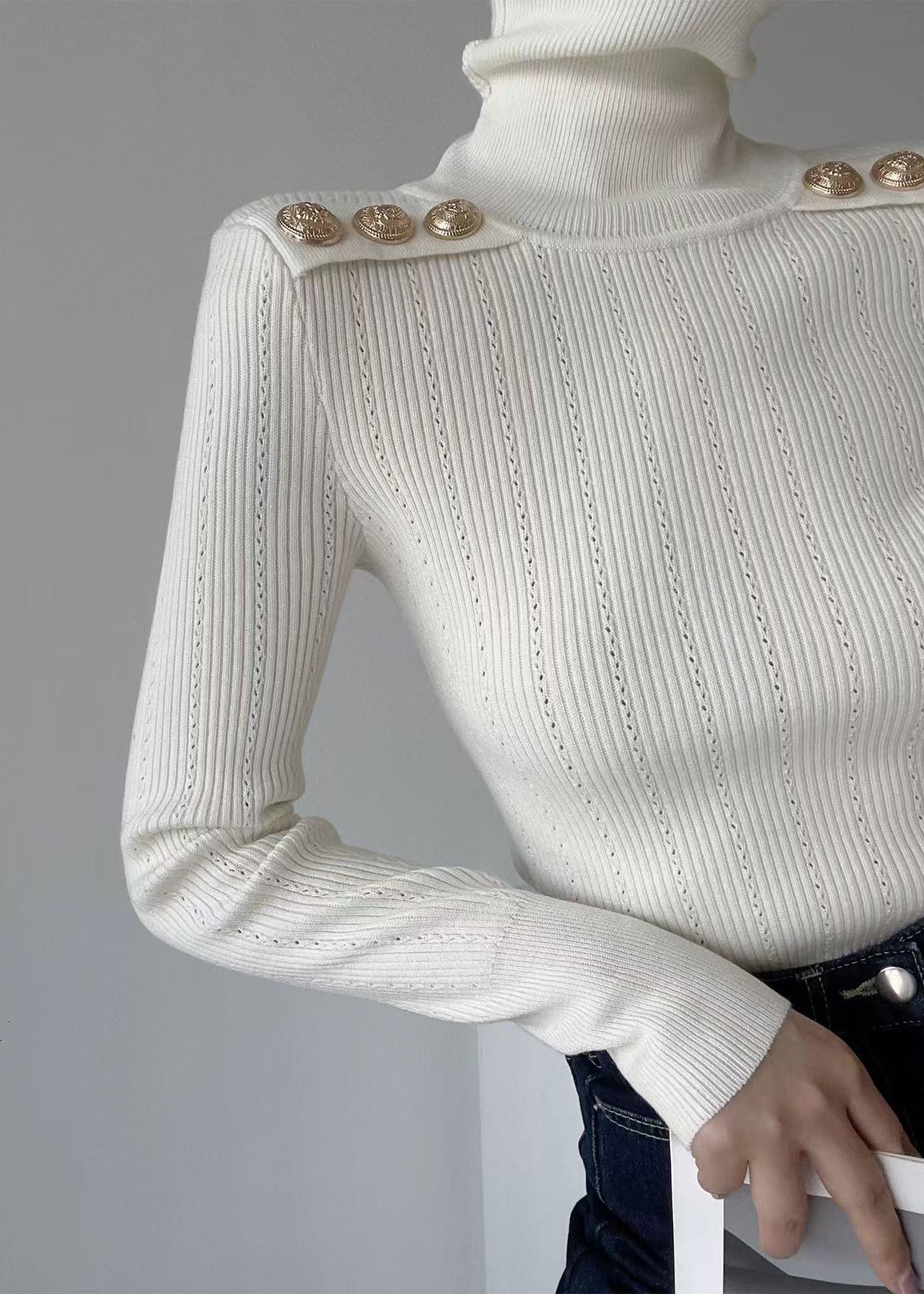 Black Hign Neck Patchwork Woolen Knit Sweaters Winter