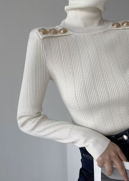 Black Hign Neck Patchwork Woolen Knit Sweaters Winter