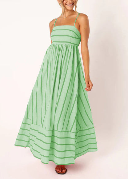 Pink Striped Patchwork Cotton Spaghetti Strap Dress Summer