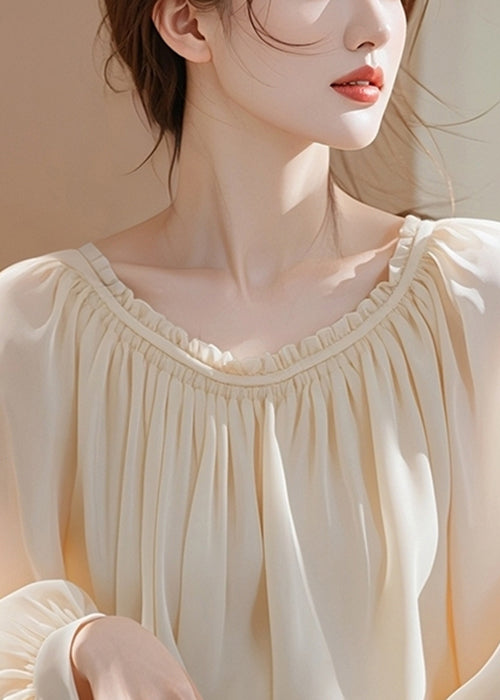 Apricot Ruffled Chiffon Shirt Spring