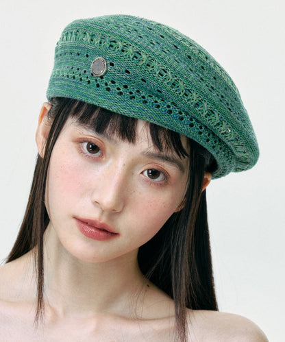 New Green Hollow Out Breathable Knit Beret Hat