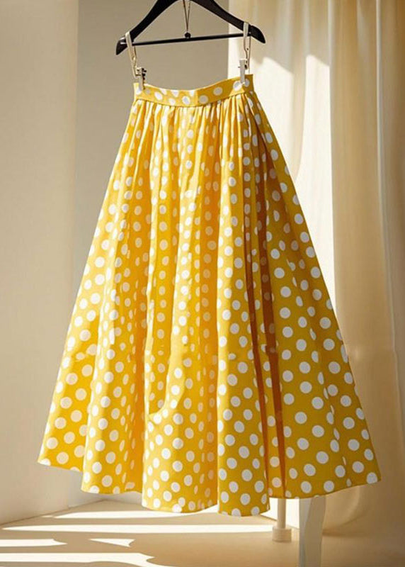 Yellow Wrinkled Dot Chiffon Maxi Skirts