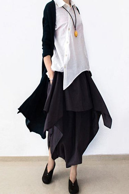 Cotton Wide Leg Pants Black Loose Trousers