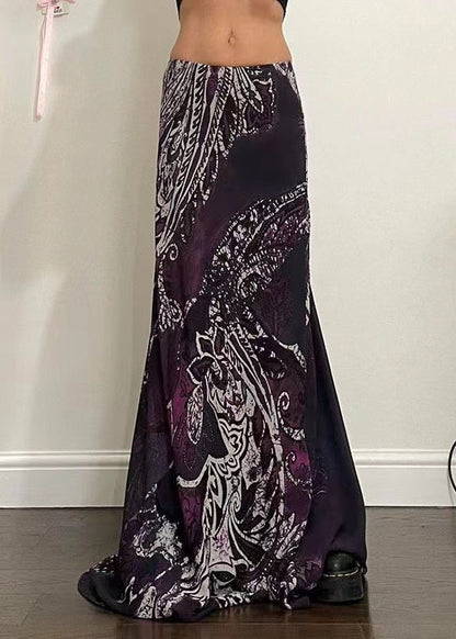 Purple Print Draping a Line Skirt Spring
