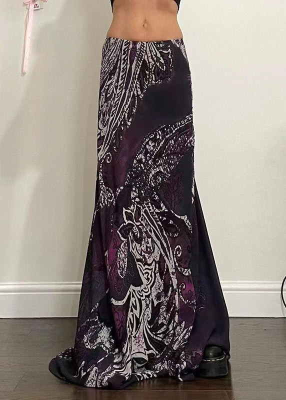 Purple Print Draping a Line Skirt Spring