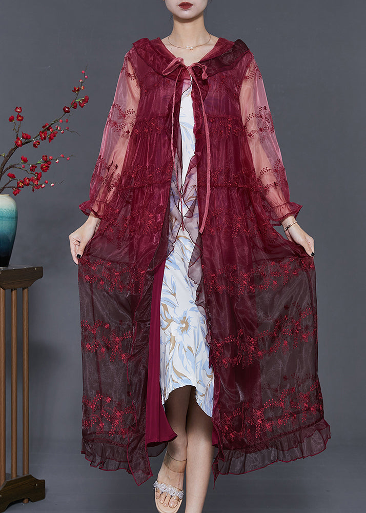 Mulberry Embroidered Organza Hooded Cardigan Summer