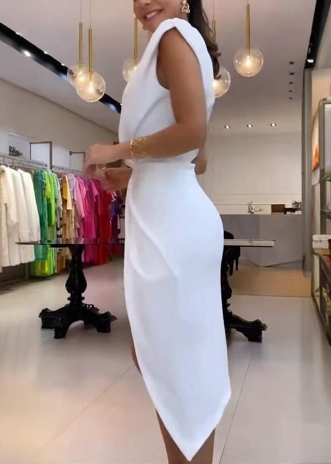 White Asymmetrical Cotton Vacation Dresses Summer