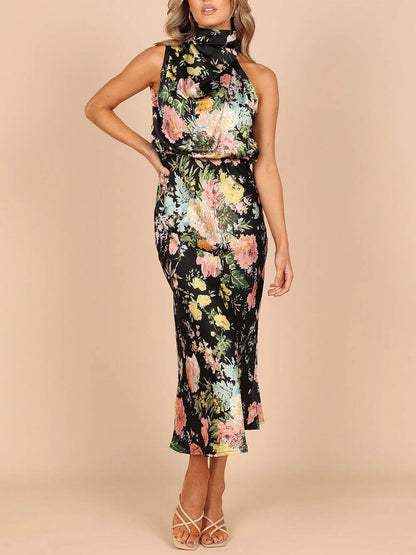 Halter Neck Elastic Waist Maxi Dress
