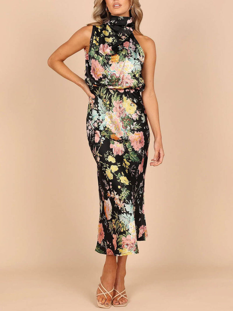 Halter Neck Elastic Waist Maxi Dress