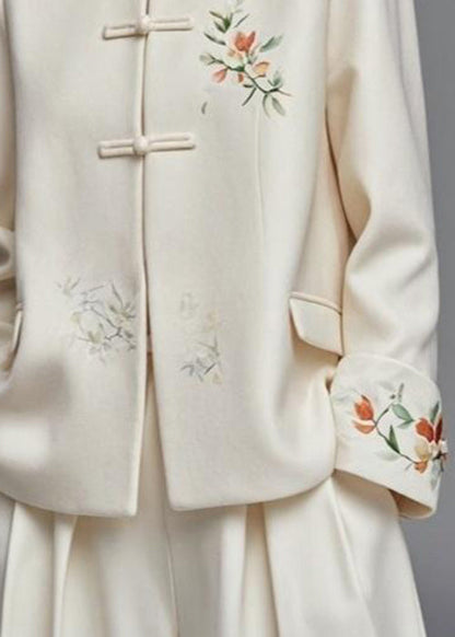 Apricot Button Print Cotton Coats Fall