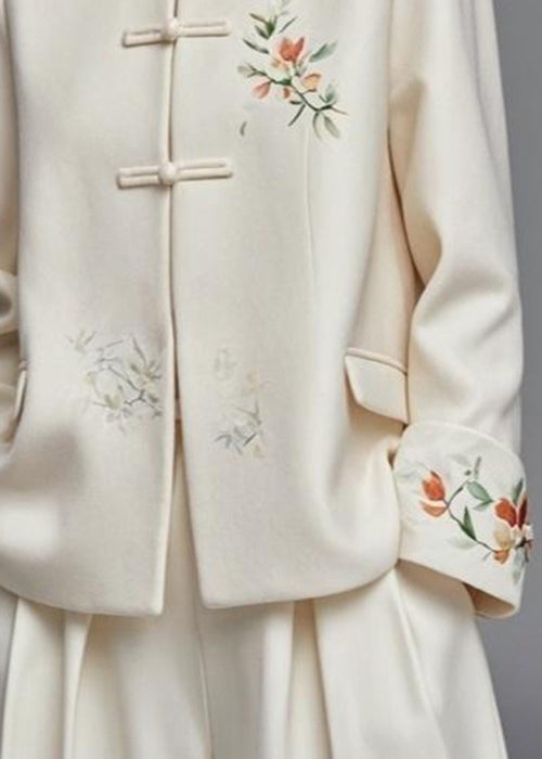 Apricot Button Print Cotton Coats Fall