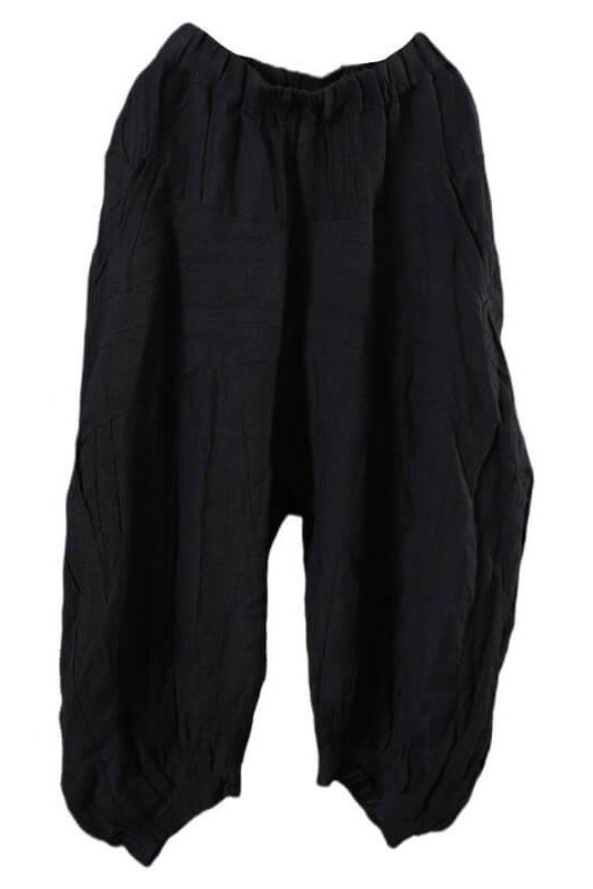 Linen Pleated Elastic Waist Pocket Lantern Pants