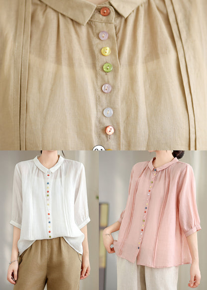 Pink Peter Pan Collar Cotton Shirt Top Half Sleeve