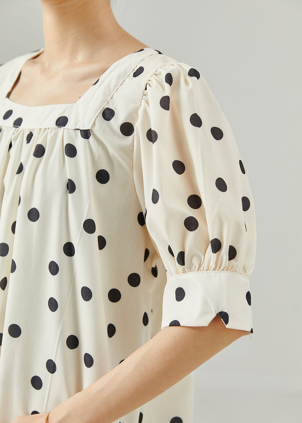 White Square Collar Dot Print Cotton Dress Summer
