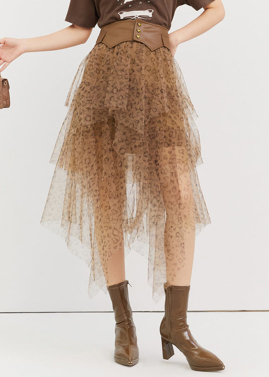 Leopard Asymmetrical High Waist Tulle Skirt Summer