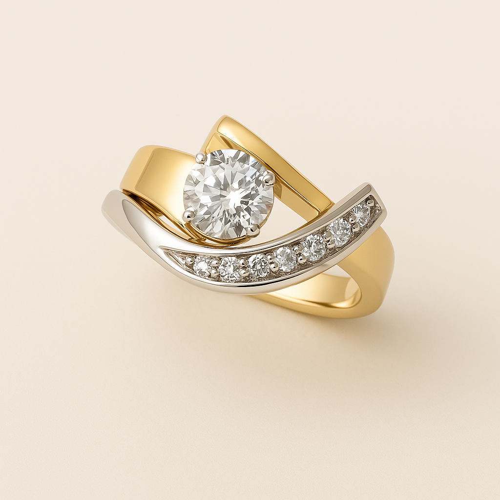 Irregular Gold & Silver Zirconia Ring