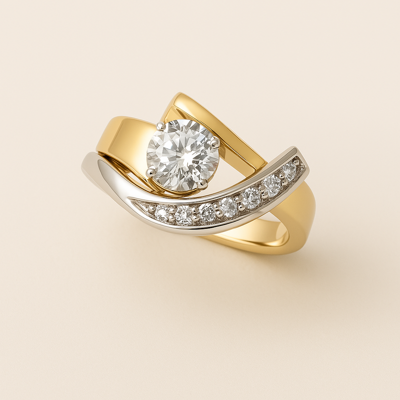 Irregular Gold & Silver Zirconia Ring