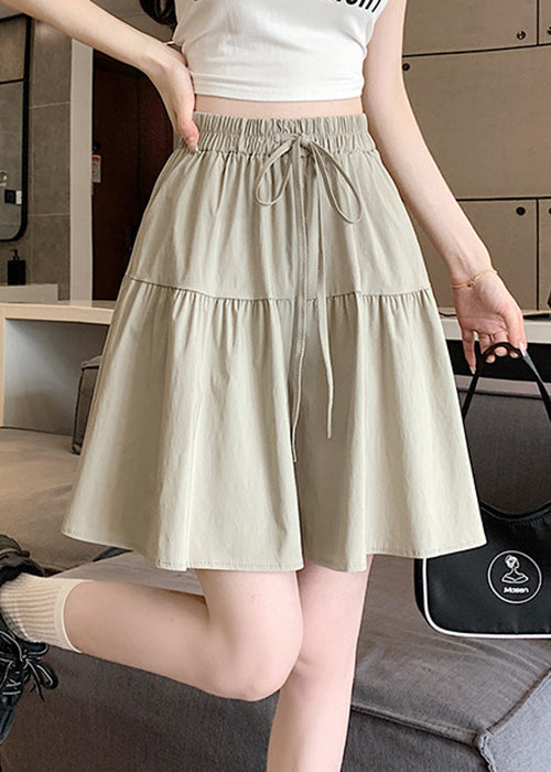 Grey Lace Up Cotton Pants Skirt Elastic Waist