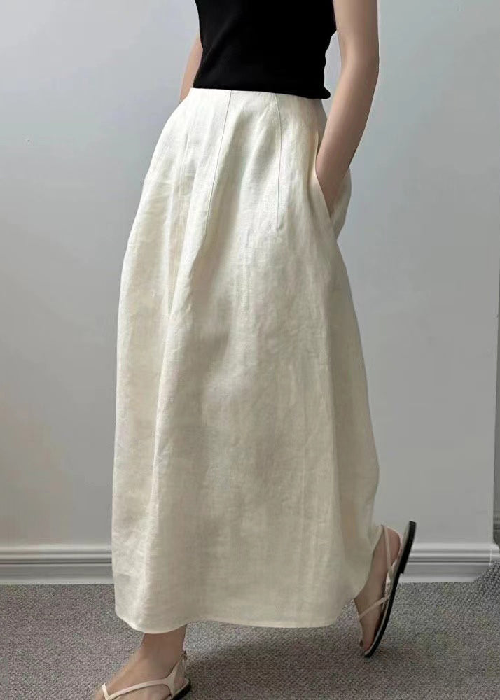 New Beige Pockets High Waist Cotton Skirts Summer