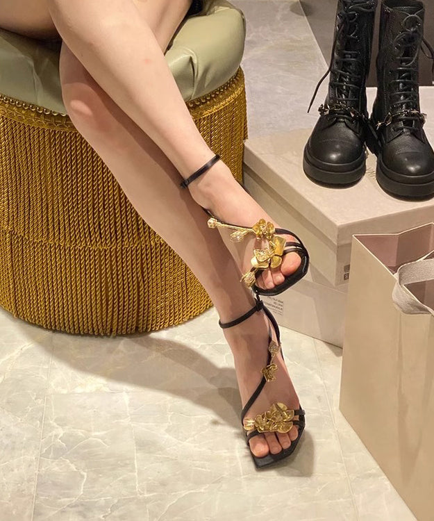 Black French Decorated Splicing High Heel Sandals