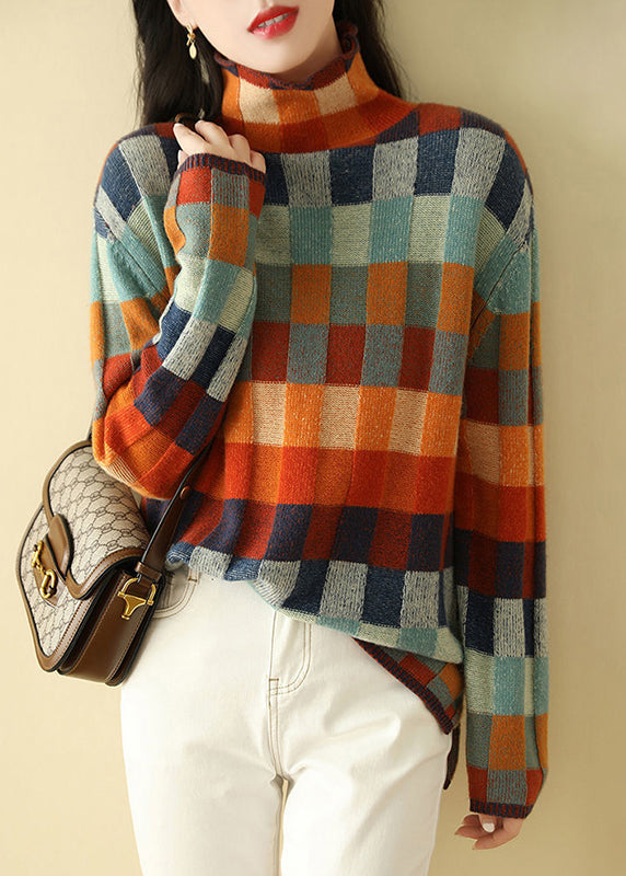 Plaid Turtleneck Cozy Knit Sweaters Spring