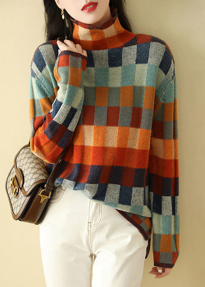 Plaid Turtleneck Cozy Knit Sweaters Spring