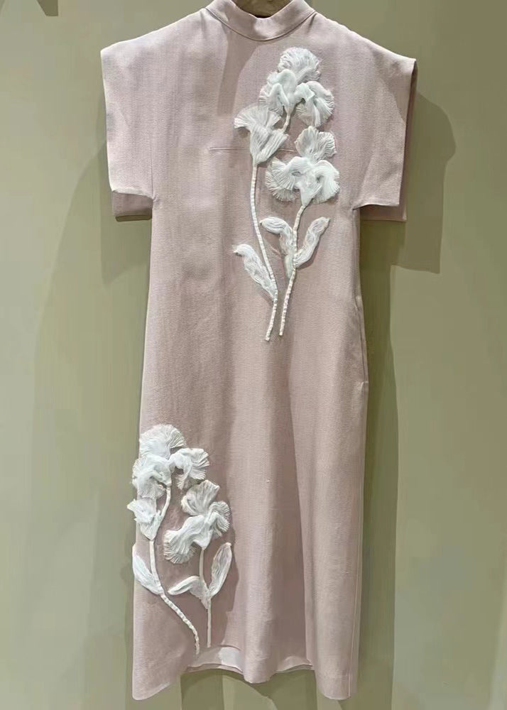 Pink Feather Cotton Straight Dress Summer