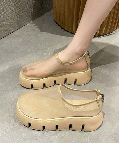 New White Platform Tulle Breathable Loafer Shoes