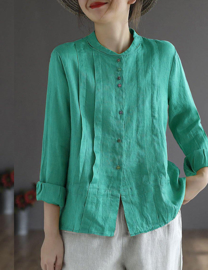 Yellow Button Fall Top Long Sleeve Linen