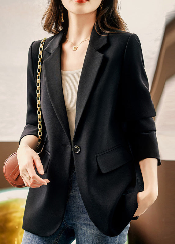 Coffee Peter Pan Collar Pockets Button Suit Coat Fall