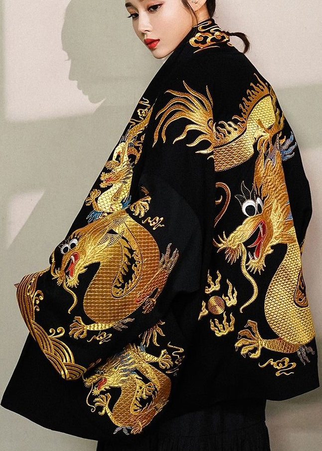 Gold Painted Dragon Oversized Cotton Cardigan Jacket