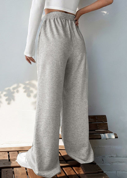 Loose Light Grey Elastic Waist Cotton Pants Spring