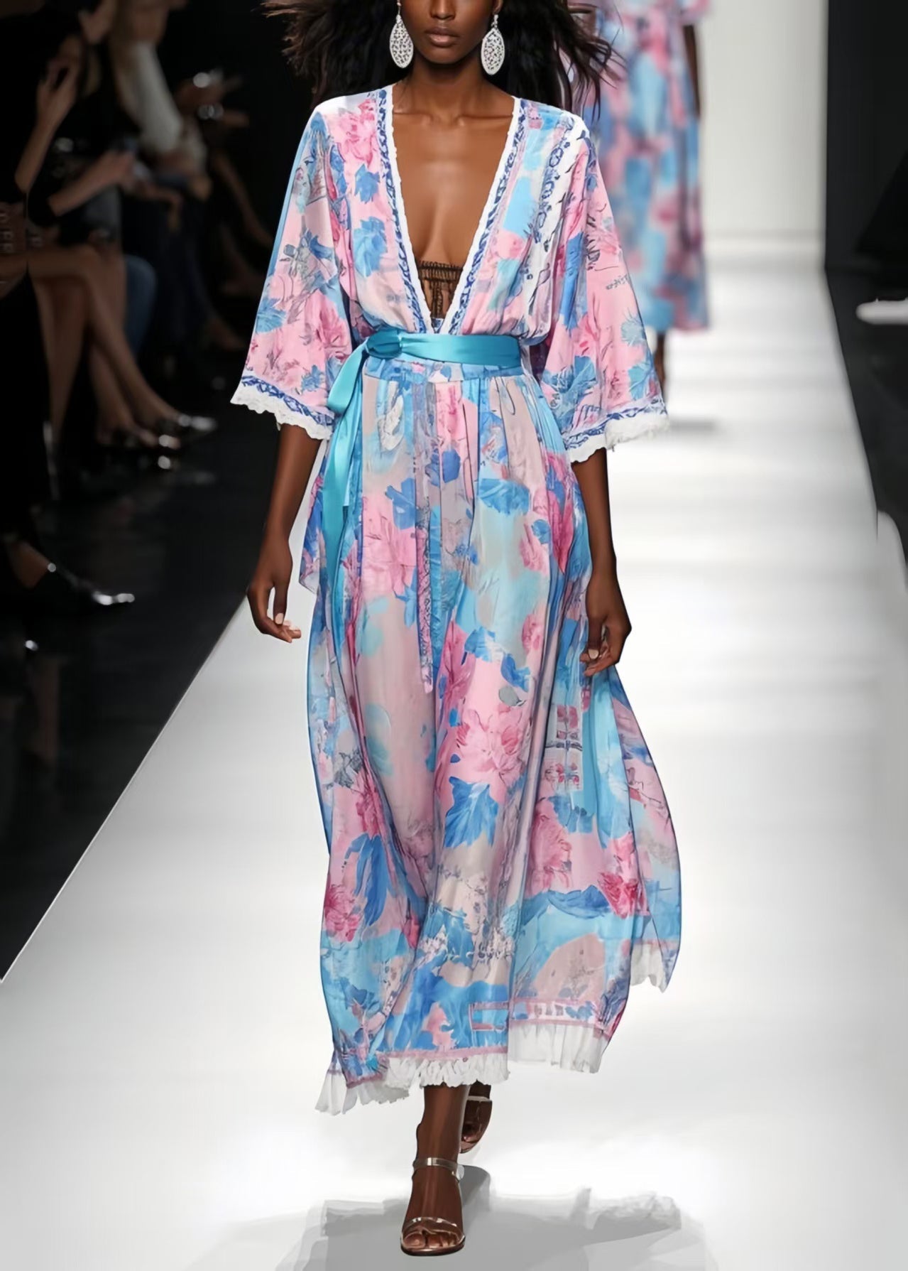 Print Draping Chiffon Tunic Dress Summer
